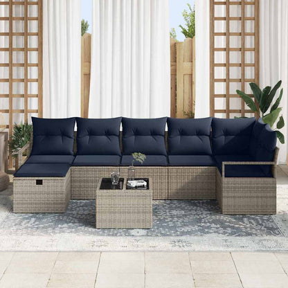 Set di divani con cuscino 8 pcs Grigio e Blu Navy polyrattan | homemem39