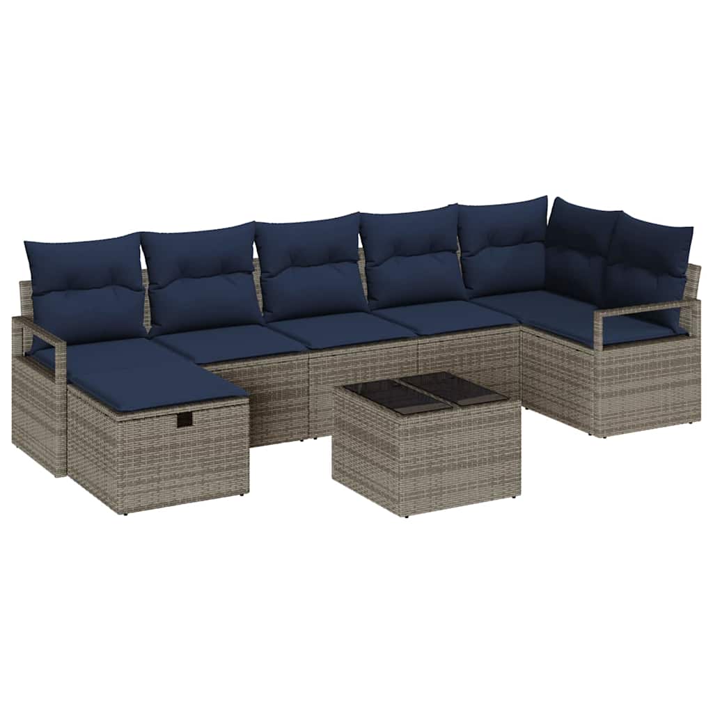 Set di divani con cuscino 8 pcs Grigio e Blu Navy polyrattan | homemem39