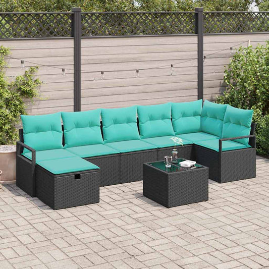 Set di divani con cuscino 8 pcs Nero e Turchese polyrattan