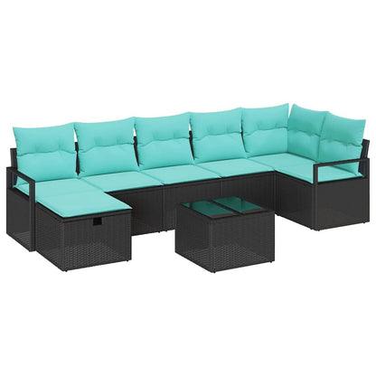 Set di divani con cuscino 8 pcs Nero e Turchese polyrattan | homemem39