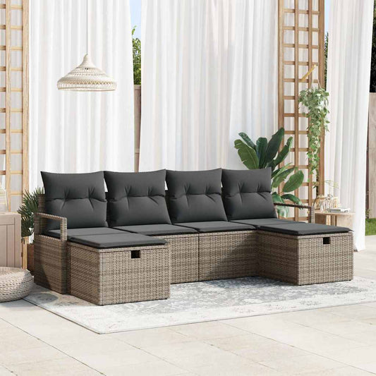 Set di divani 6 pz 6-Numero di posti Grigio polyrattan | homemem39