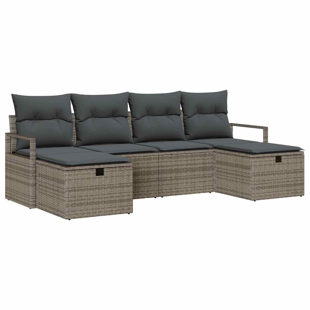 Set di divani con cuscino 6 pcs Grigio polyrattan | homemem39