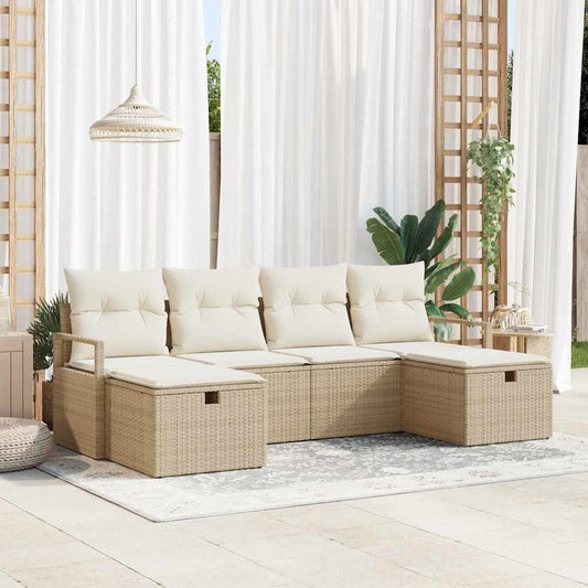 Set di divani con cuscino 6 pcs Beige e Crema polyrattan
