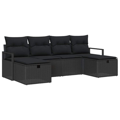 Set di divani con cuscino 6 pcs Nero polyrattan | homemem39