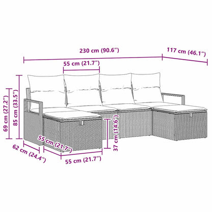 Set di divani con cuscino 6 pcs Nero polyrattan | homemem39