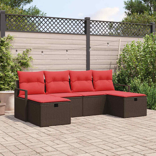 Set di divani con cuscino 6 pcs Marrone e Rosso polyrattan