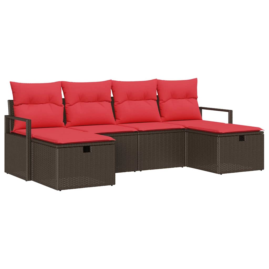 Set di divani con cuscino 6 pcs Marrone e Rosso polyrattan | homemem39