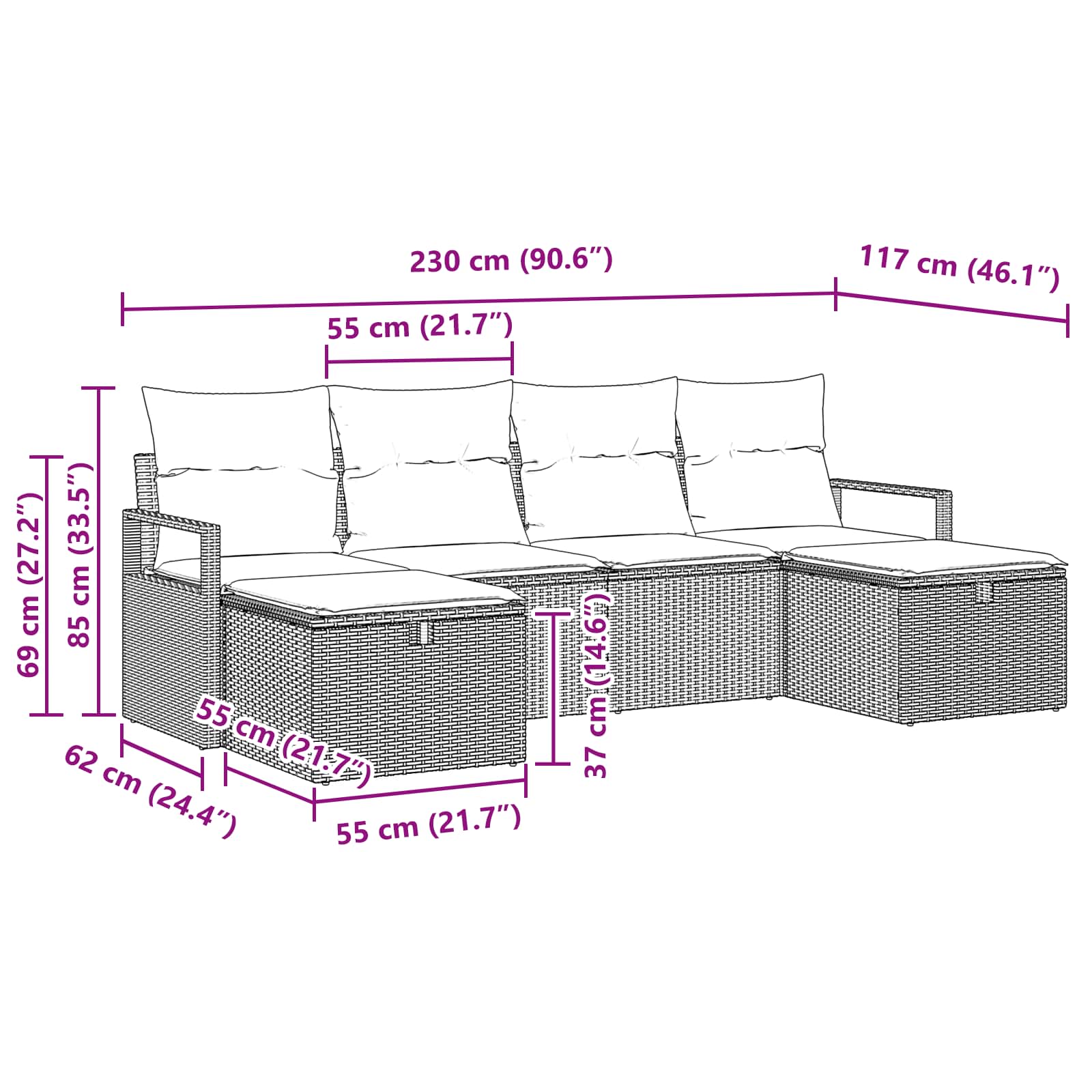 Set di divani con cuscino 6 pcs Marrone e Rosso polyrattan | homemem39