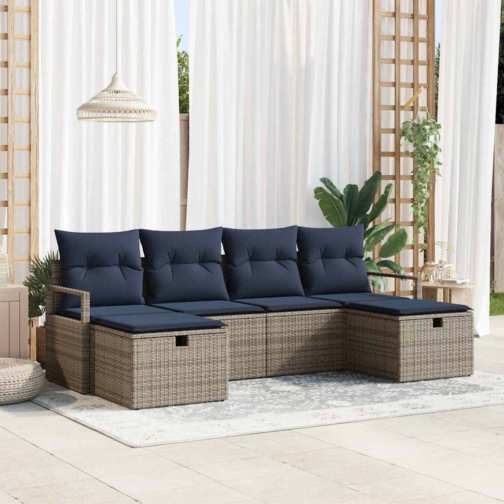 Set di divani con cuscino 6 pcs Grigio e Blu Navy polyrattan | homemem39
