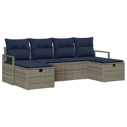 Set di divani con cuscino 6 pcs Grigio e Blu Navy polyrattan | homemem39