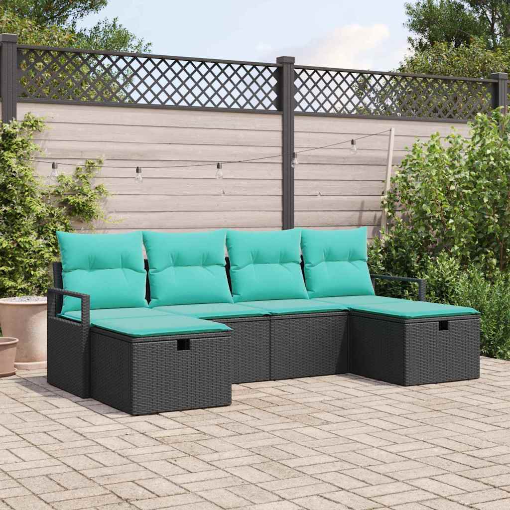 Set di divani con cuscino 6 pcs Nero e Turchese polyrattan | homemem39