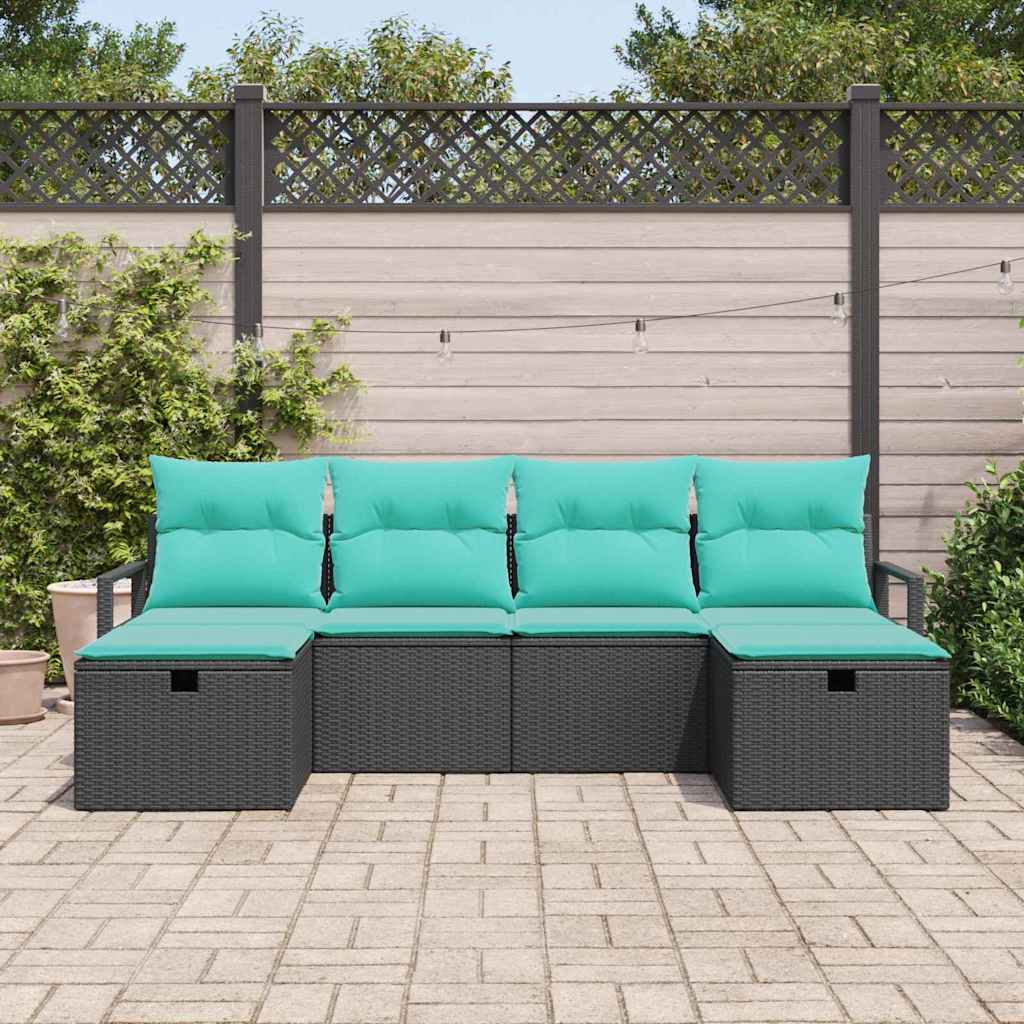 Set di divani con cuscino 6 pcs Nero e Turchese polyrattan | homemem39
