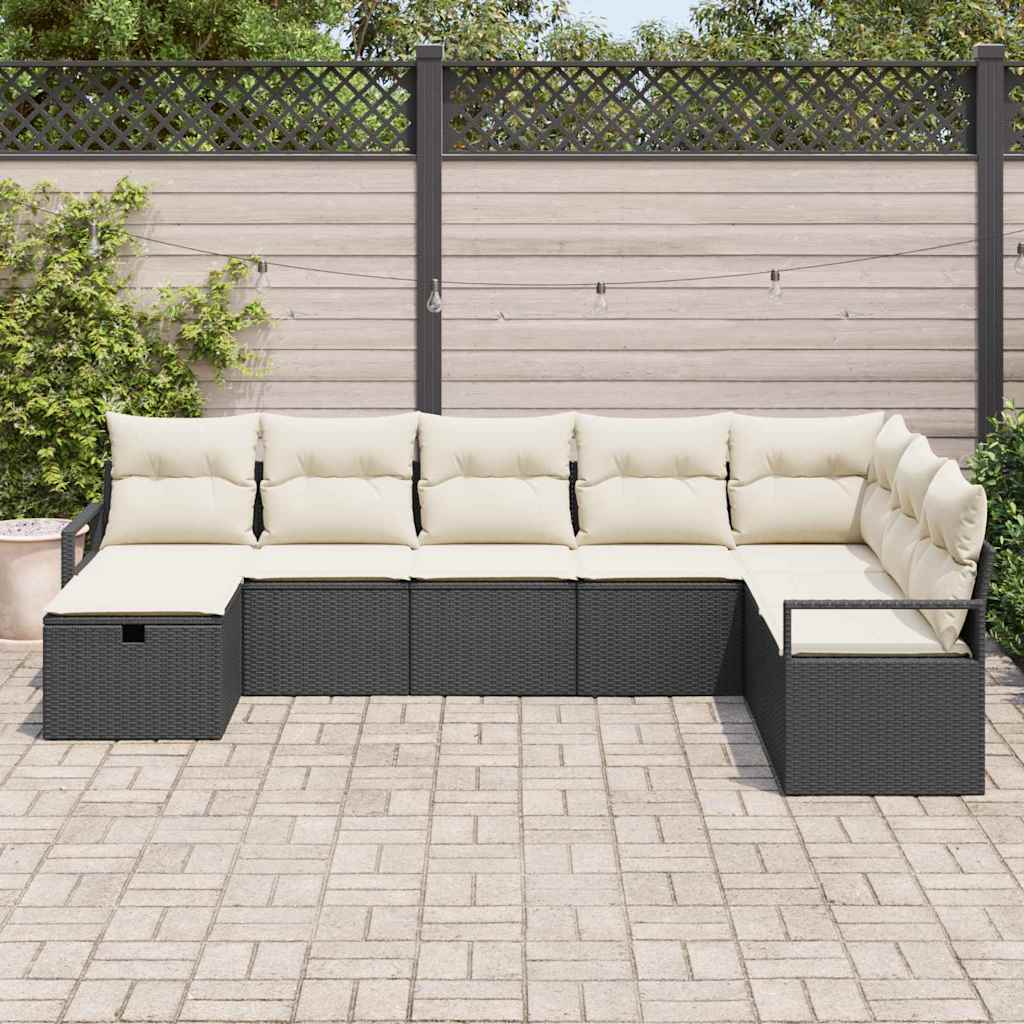 Set di divani con cuscino 8 pcs Nero e Crema polyrattan | homemem39