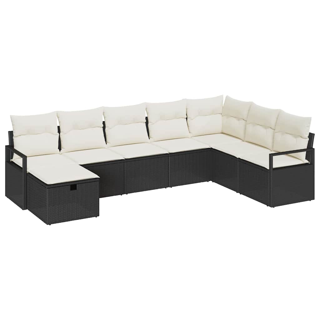 Set di divani con cuscino 8 pcs Nero e Crema polyrattan | homemem39