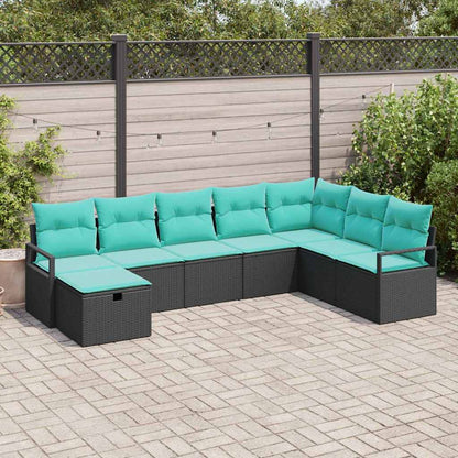 Set di divani con cuscino 8 pcs Nero polyrattan