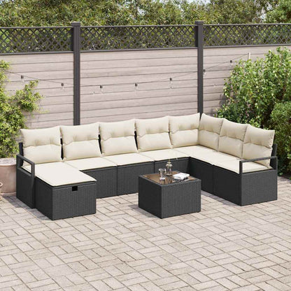 Set di divani con cuscino 9 pcs Nero e Crema polyrattan | homemem39