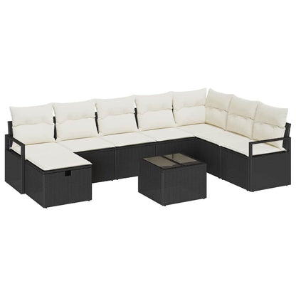 Set di divani con cuscino 9 pcs Nero e Crema polyrattan | homemem39