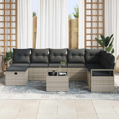 Set di divani 9 pz 8-Numero di posti Grigio chiaro polyrattan