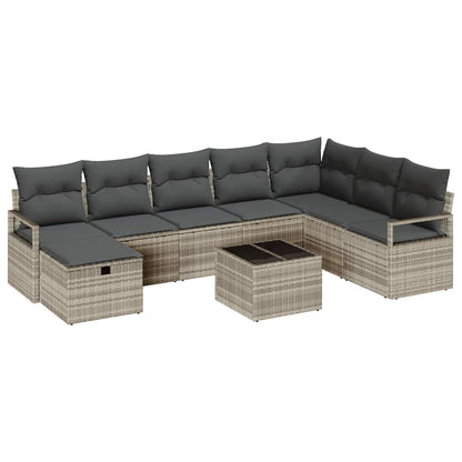 Set di divani 9 pz 8-Numero di posti Grigio chiaro polyrattan