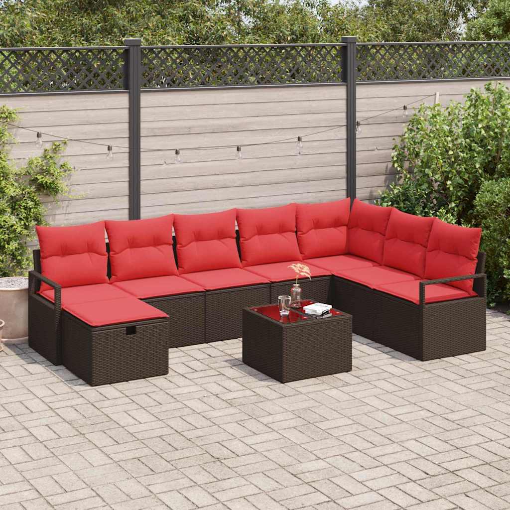Set di divani con cuscino 9 pcs Marrone polyrattan