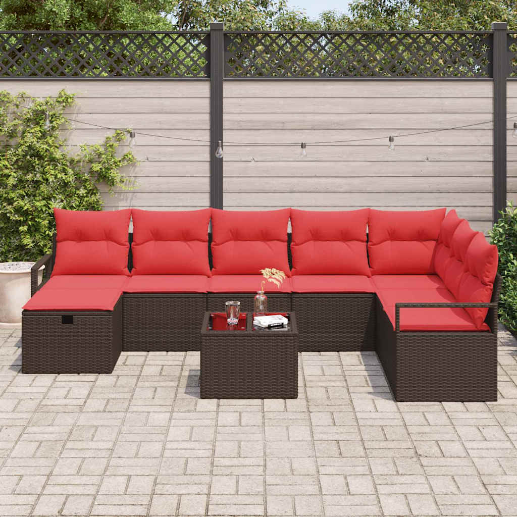 Set di divani con cuscino 9 pcs Marrone polyrattan