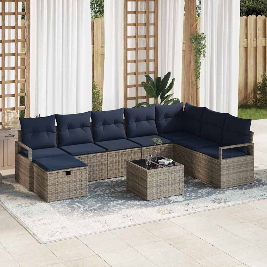 Set di divani con cuscino 9 pcs Grigio polyrattan