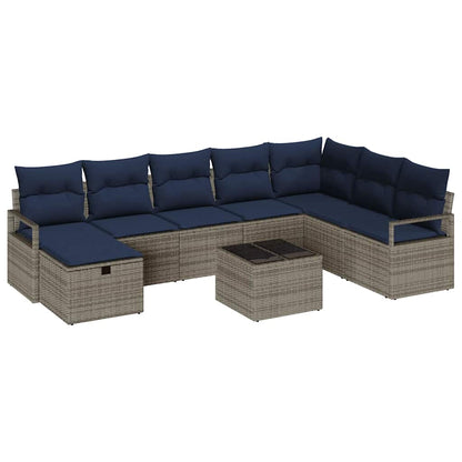 Set di divani con cuscino 9 pcs Grigio polyrattan