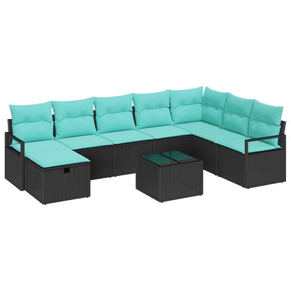 Set di divani con cuscino 9 pcs Nero polyrattan | homemem39