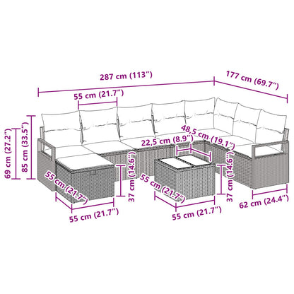 Set di divani con cuscino 9 pcs Nero polyrattan