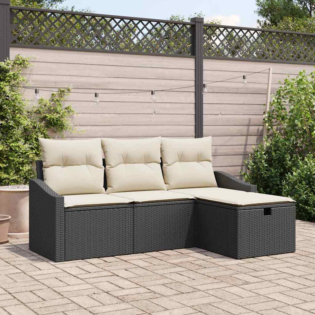 Set di divani con cuscino 4 pcs Nero polyrattan - homemem39