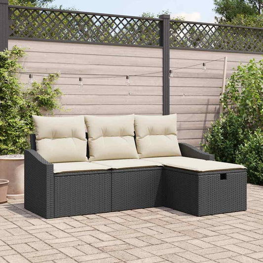 Set di divani con cuscino 4 pcs Nero polyrattan - homemem39