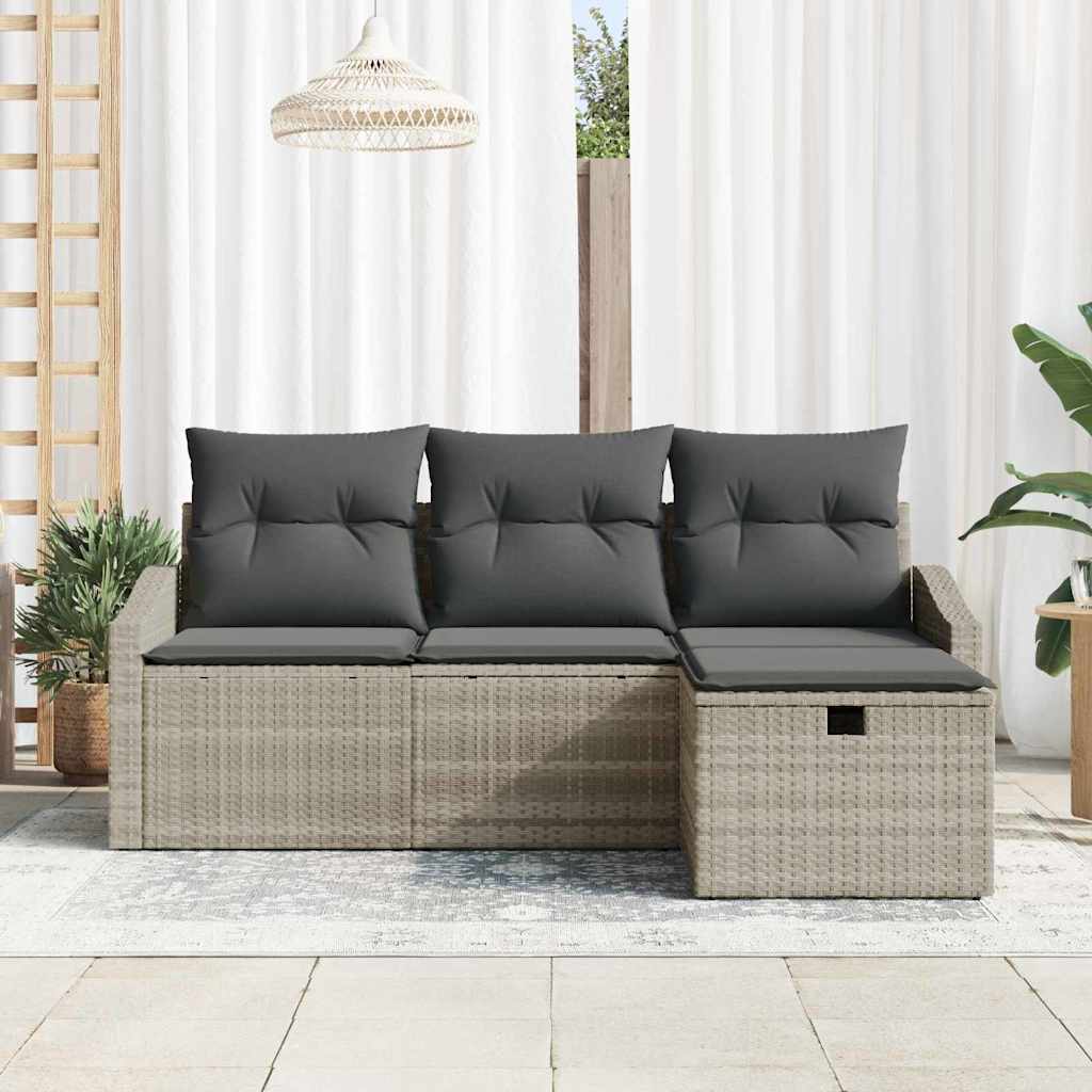 Set di divani con cuscino 4 pcs Grigio chiaro polyrattan - homemem39