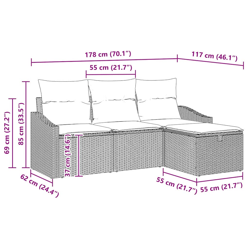 Set di divani 4 pz Nero polyrattan | homemem39