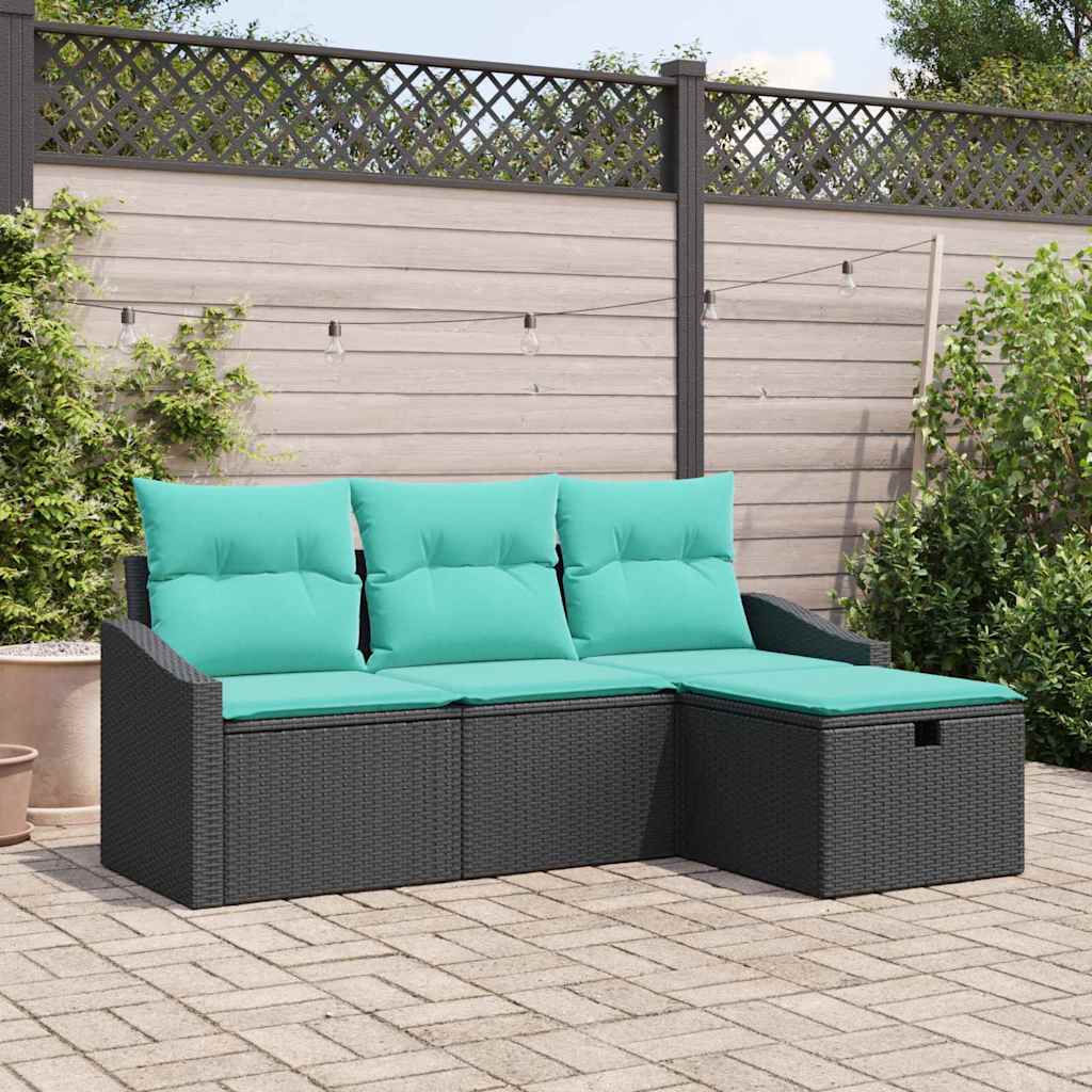 Set di divani con cuscino 4 pcs Nero Poly Rattan | homemem39