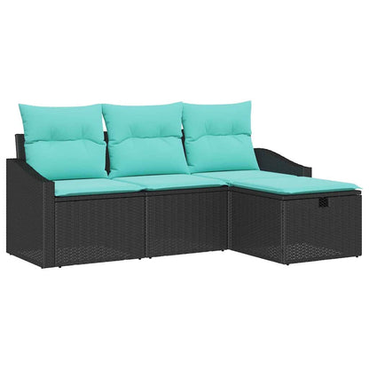 Set di divani con cuscino 4 pcs Nero Poly Rattan | homemem39
