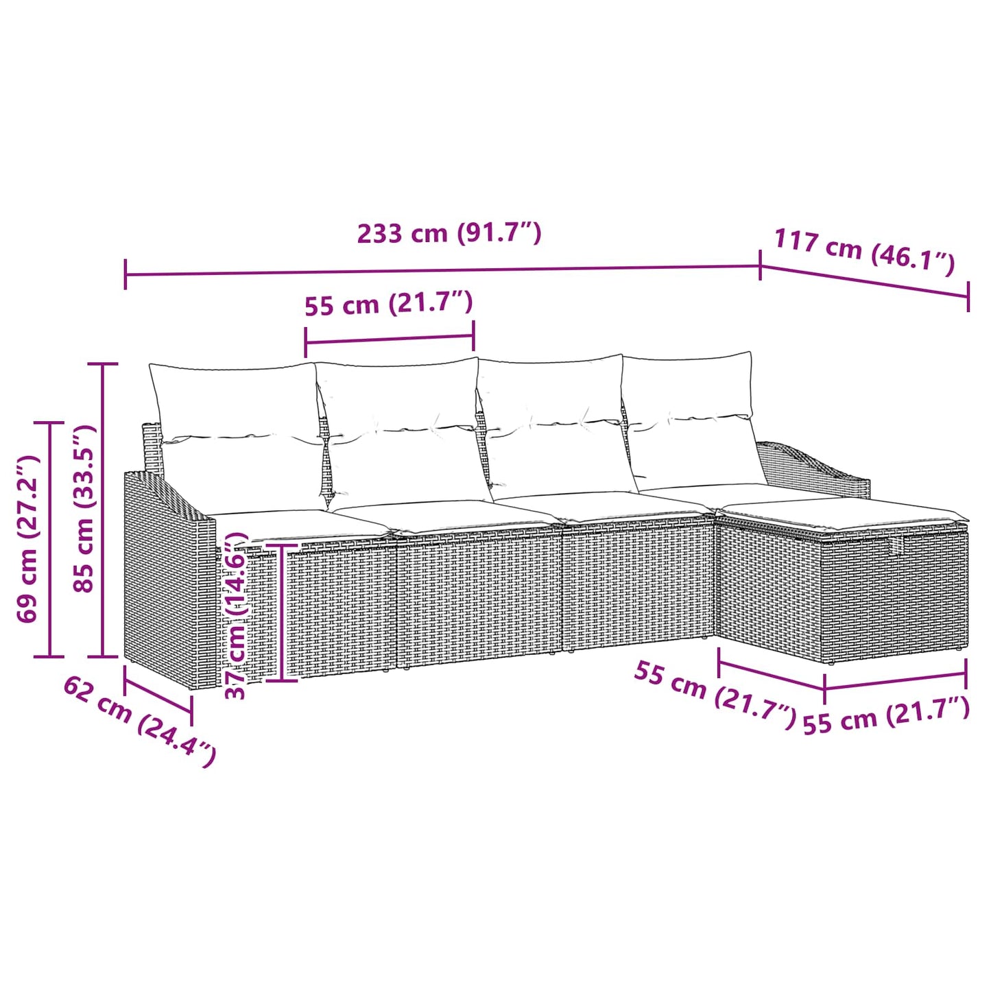Set di divani con cuscino con archiviazione Nero polyrattan | homemem39
