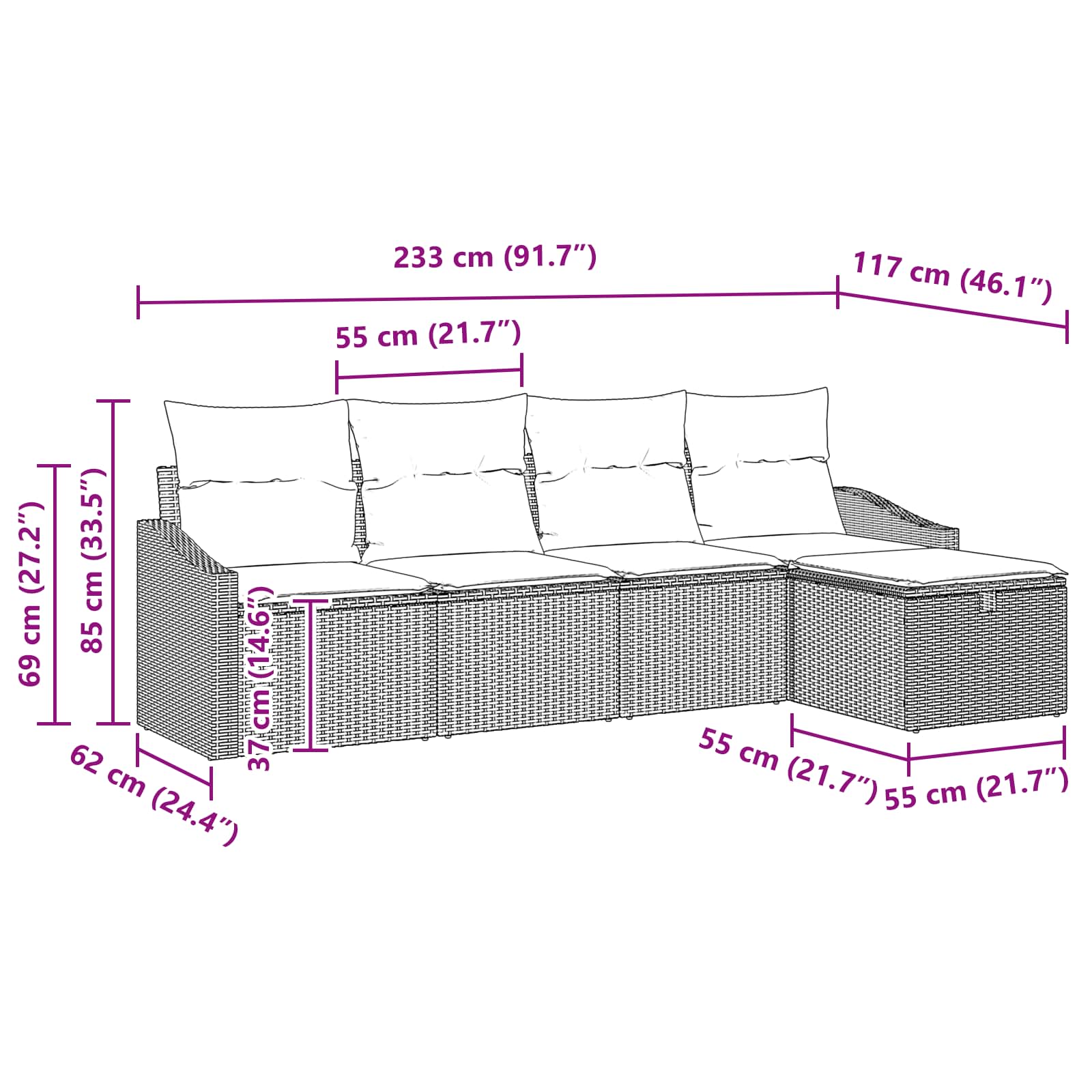 Set di divani con cuscino con archiviazione Nero polyrattan | homemem39