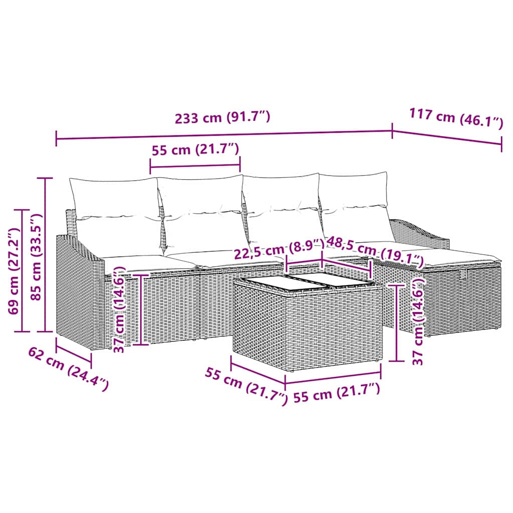 Set Divano da Giardino con cuscino 6 pcs Marrone Poly Rattan - homemem39