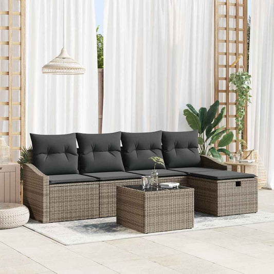 Set di divani con cuscino con archiviazione Grigio polyrattan