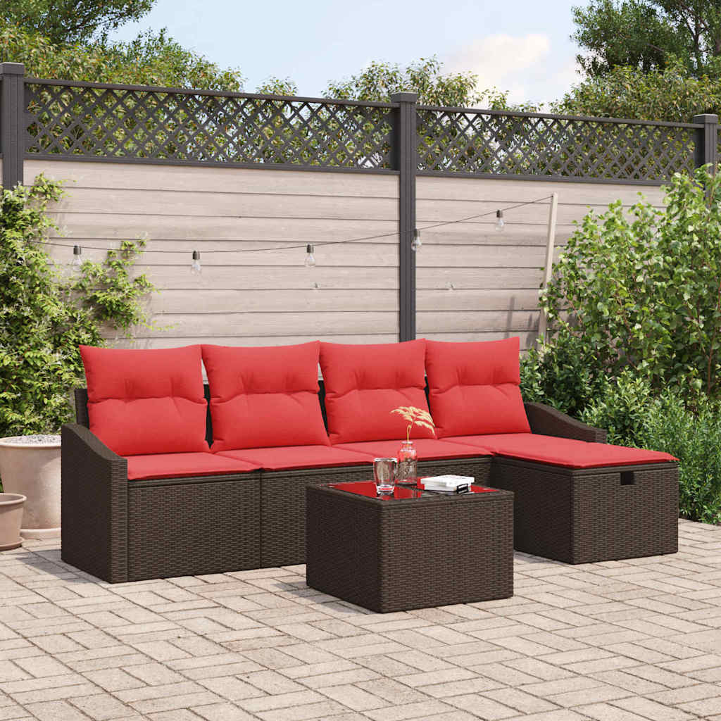 Set di divani con cuscino con archiviazione Marrone polyrattan | homemem39