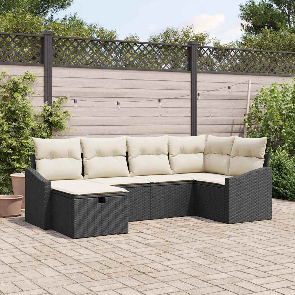 Set di divani con cuscino 6 pcs Nero e Crema polyrattan - homemem39