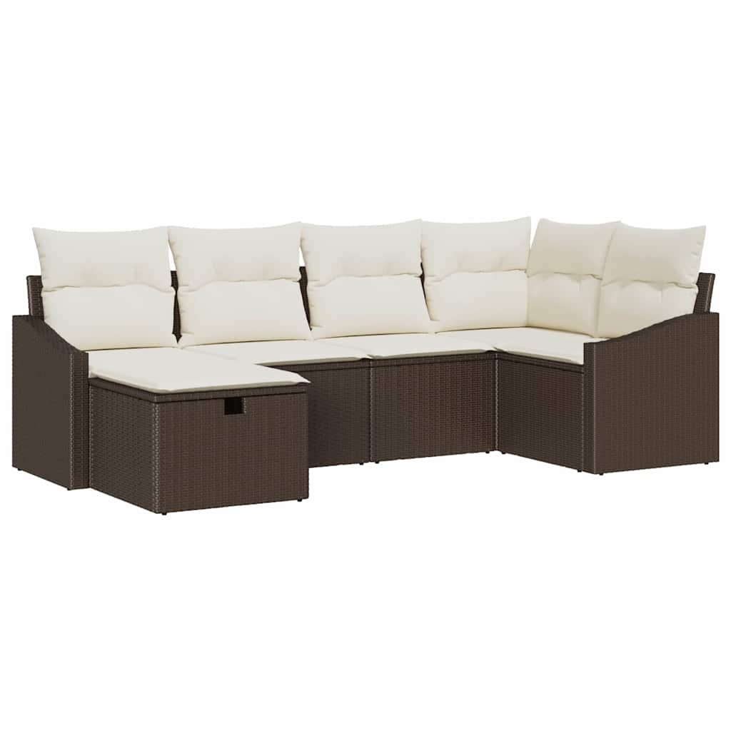 Set di divani con cuscino 6 pcs Marrone e Crema polyrattan - homemem39