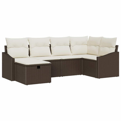 Set di divani con cuscino 6 pcs Marrone e Crema polyrattan - homemem39