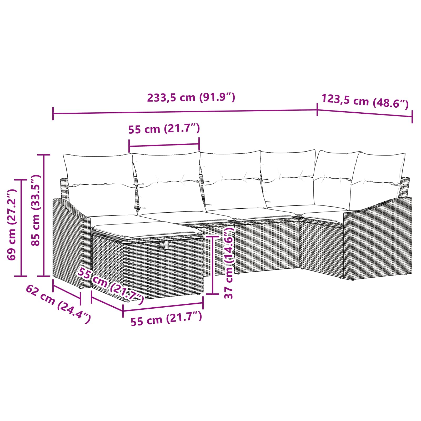 Set di divani 6 pz Marrone polyrattan | homemem39