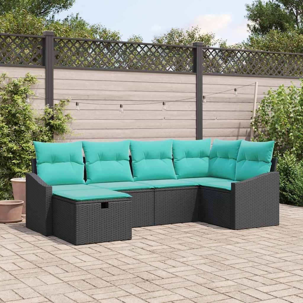 Set di divani con cuscino 6 pcs Nero polyrattan | homemem39