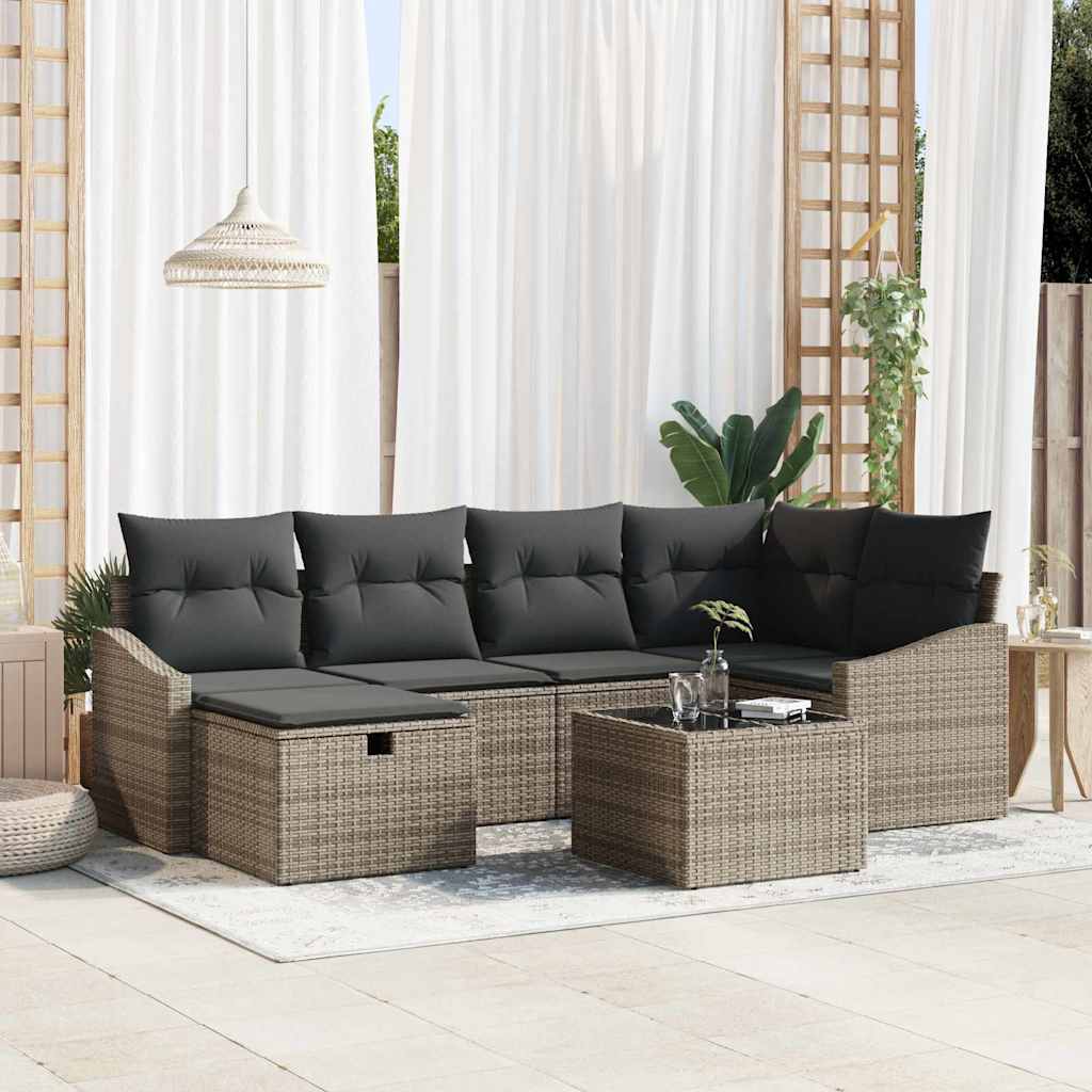 Set di divani con cuscino con archiviazione Grigio polyrattan