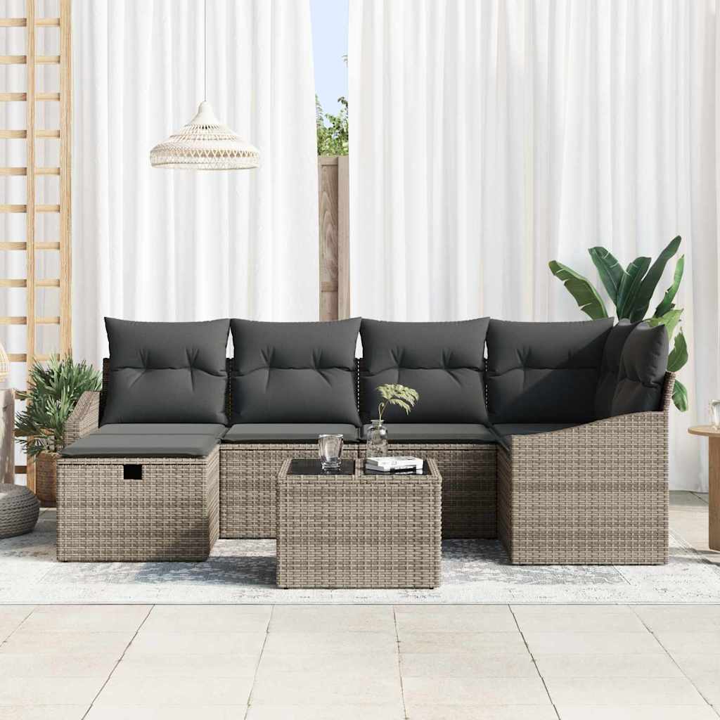 Set di divani con cuscino con archiviazione Grigio polyrattan