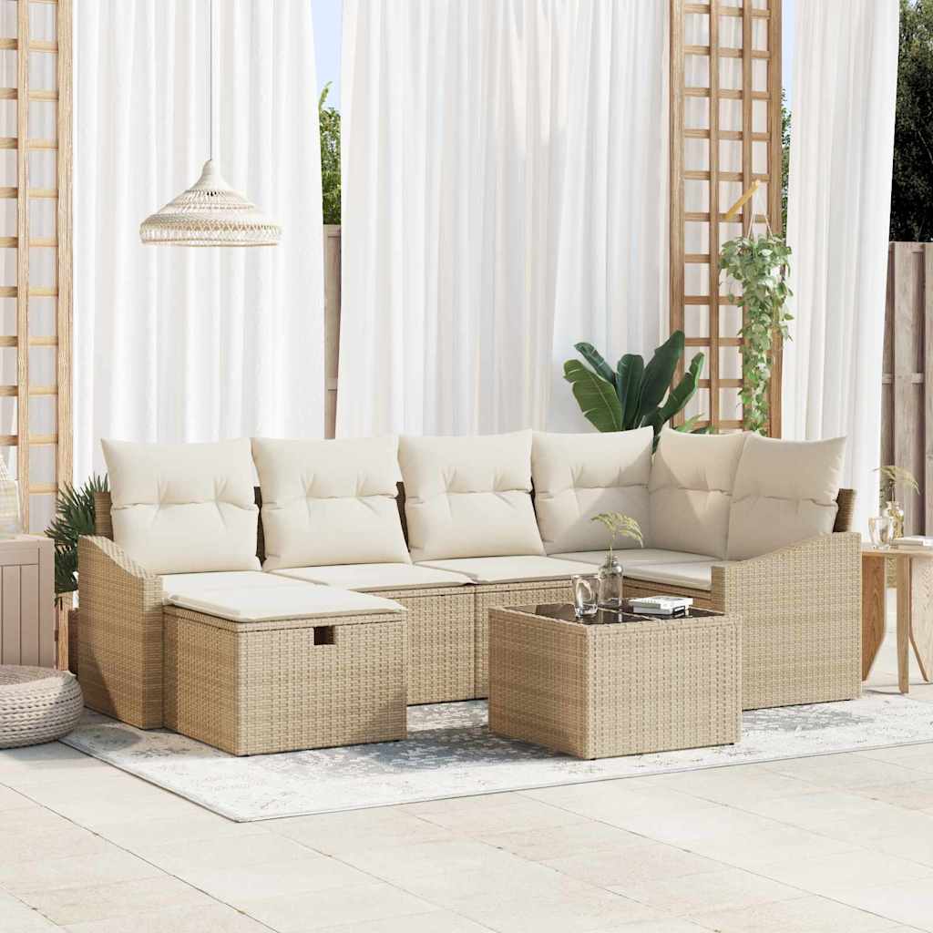 Set di divani con cuscino 7 pcs Beige e Crema polyrattan - homemem39