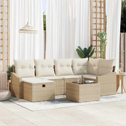 Set di divani con cuscino 7 pcs Beige e Crema polyrattan - homemem39