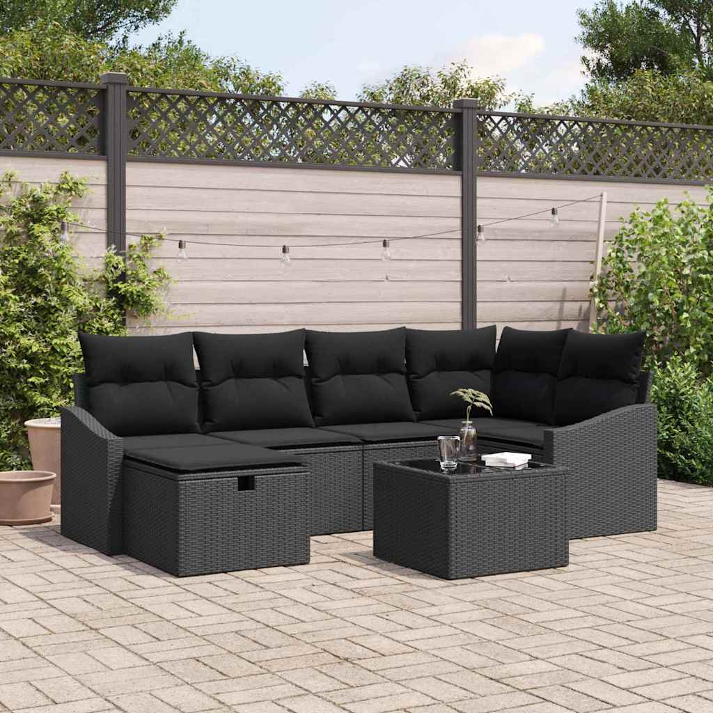 Set di divani con cuscino con archiviazione Nero polyrattan | homemem39